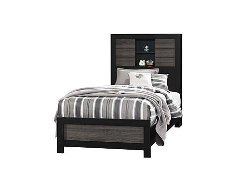Lisbon Grey/Black Bookcase Twin Bed, Dresser, Mirror & Nightstand by Global Furniture