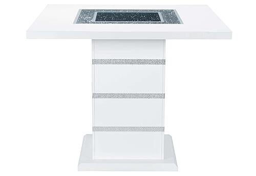Monaco White Bar Table + 8 Monaco Light Grey Velvet Bar Stool by Global Furniture