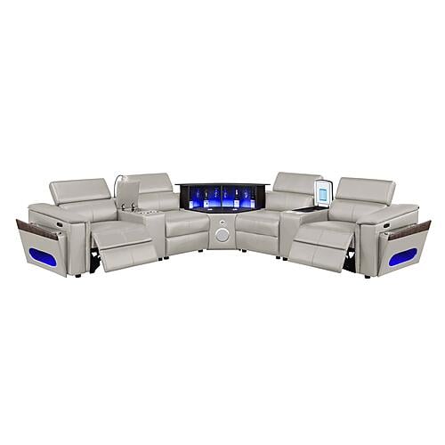 Nova Sectional w/2 Consoles - Reading Light & Fridge - Gray by Galaxy Furniture