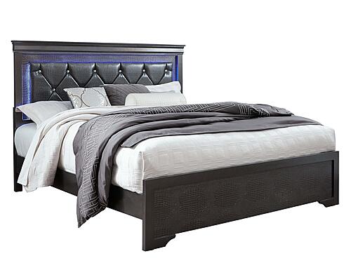 Pompei Metallic Grey Queen Bed, Dresser, Mirror & 2 Nightstands by Global Furniture