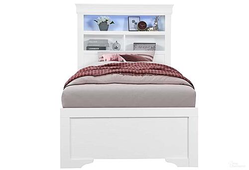 Pompei Metallic White Bookcase Twin Bed, Dresser, Mirror & Nightstand by Global Furniture