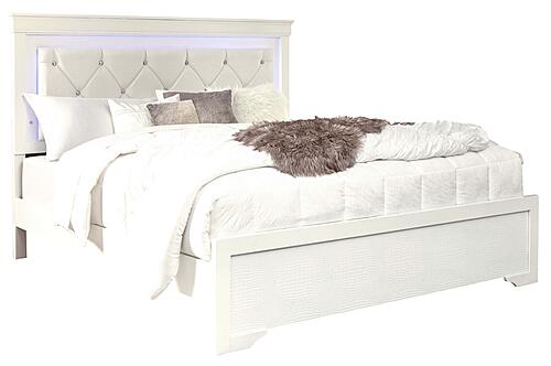 Pompei Metallic White Queen Bed, Dresser, Mirror & 2 Nightstands by Global Furniture
