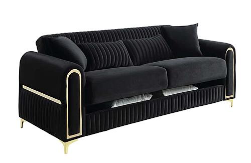 Ruby Velvet Upholstery 3 piece Sofa Set- Black by Galaxy Furniture