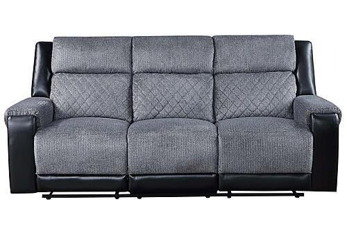 U5914/U5915 Grey/Black Reclining Sofa, Console Reclining Loveseat w/Immersive Sound & Blue LED & Recliner by Global Furniture