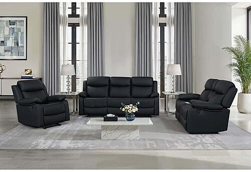 U6026 Black PU 72A Reclining Sofa/Console Reclining Loveseat w/LED & Speaker/Glider Recliner by Global Furniture