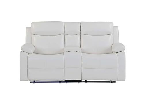 U6026 Blanche White Console Reclining Loveseat w/LED & Speaker by Global Furniture