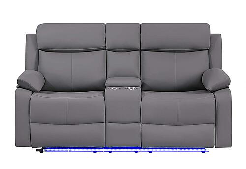 U6026 Grey PU 46A Console Reclining Loveseat w/LED & Speaker by Global Furniture