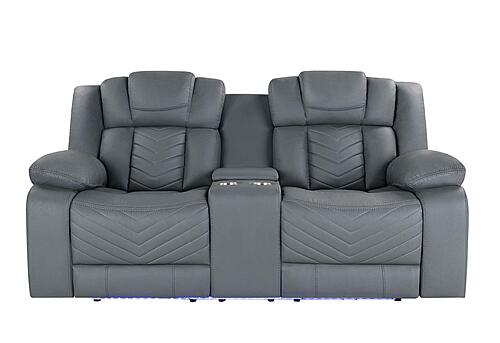 U7068 Grey 10 Power Console Reclining Loveseat w/LED by Global Furniture