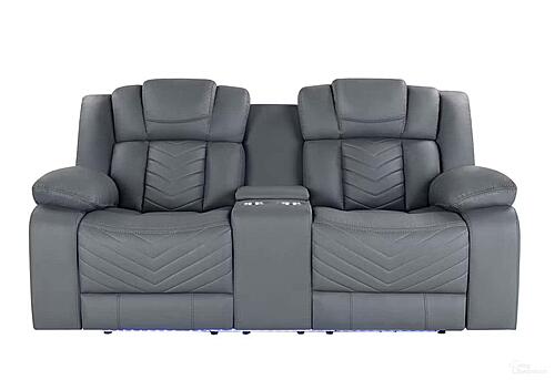 U7069 Grey 10 Power Console Reclining Loveseat w/LED & Immersive Sound by Global Furniture