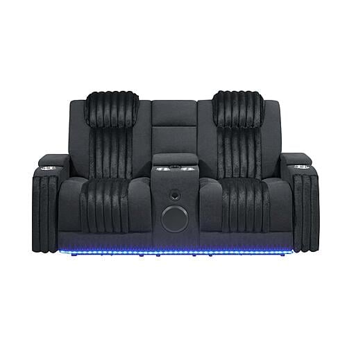 U8000 Black Power Reclining Loveseat w/Console, Power Headrest, LED Light & Bluetooth Speaker by Global Furniture