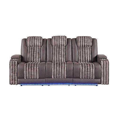 U8000 Brown Power Reclining Sofa w/Power Headrest, Dropdown Table w/Wood Trim & Reading Light, & LED Light by Global Furniture