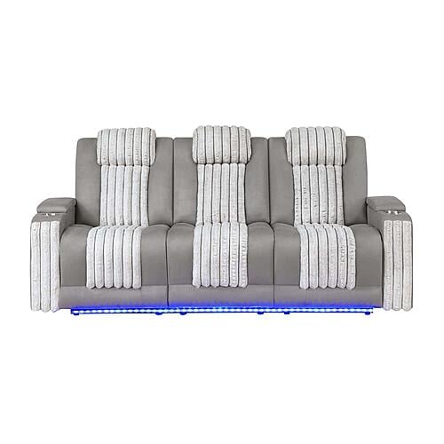 U8000 Grey Power Console Reclining Sofa & Power Console Reclining Loveseat w/Power Headrest Dropdown Table Reading Light & LED b