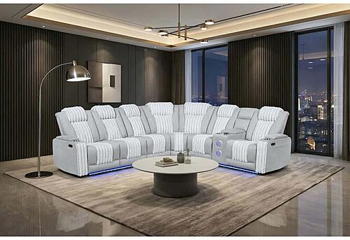 U8000 Grey Dual Power Sectional w/2 Recliners, Speaker & LED by Global Furniture
