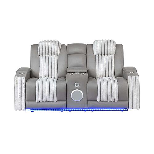 U8000 Grey Power Reclining Loveseat w/Console, Power Headrest, LED Light & Bluetooth Speaker by Global Furniture