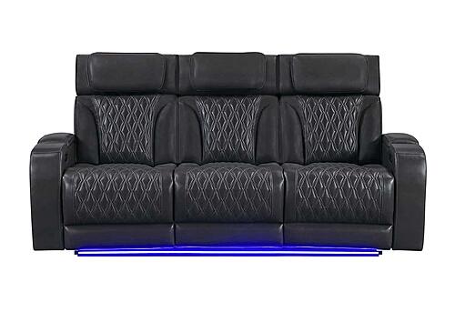 U8611 Blanche Charcoal P2 Power Reclining Sofa w/Power Headrest & LED/Power Console Reclining Loveseat w/Power Headrest, LED & S
