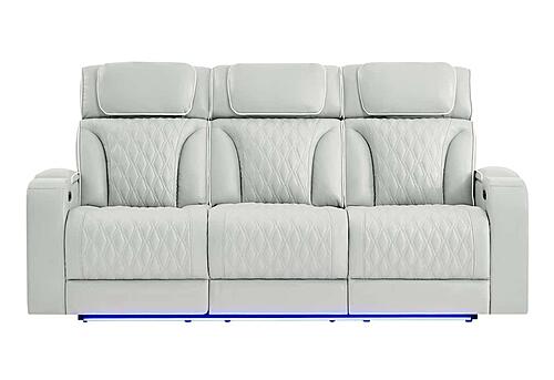 U8611 Blanche Silver P2 Power Reclining Sofa w/Power Headrest & Power Console Reclining Loveseat w/Power Headrest, LED & Speaker
