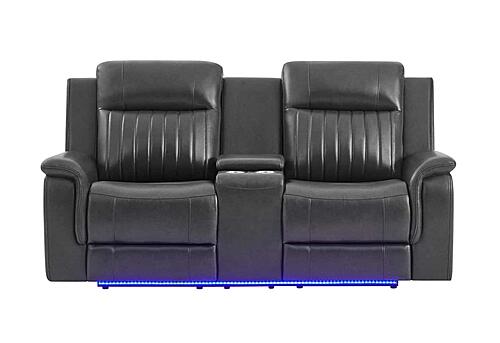 U8879 Blanche Charcoal Power Console Reclining Loveseat w/LED, Global Surround System & Audio Subwoofer by Global Furniture