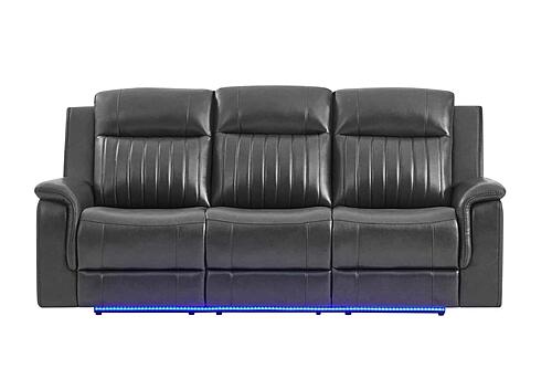 U8879 Charcoal Power Reclining Sofa w/LED & Global Surround System & Power Console Reclining Loveseat w/Power Recliner & LED by