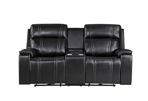 U8880 Black Leather Power Console Reclining Loveseat w/Cooler by Global Furniture