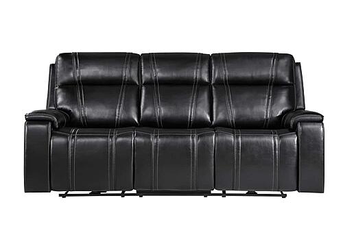 U8880 Black Leather Power Reclining Sofa & Power Console Reclining Loveseat/Power Recliner by Global Furniture