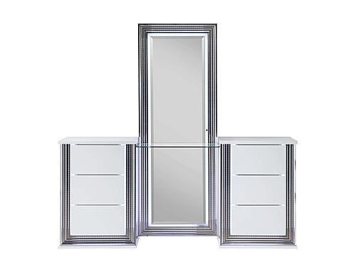 Ylime-Smooth White King Bed Group Fully Slatted w/Vanity Set by Global Furniture
