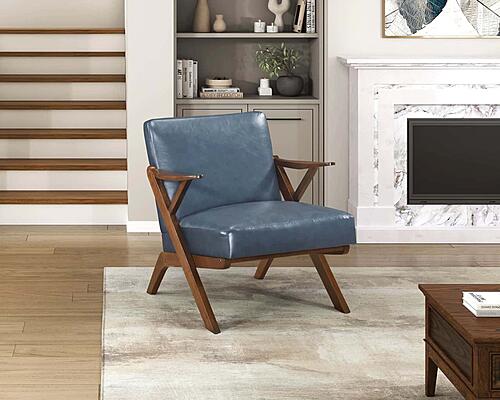 Gideon Accent Chair - Blue & Warm Walnut by Homelegance