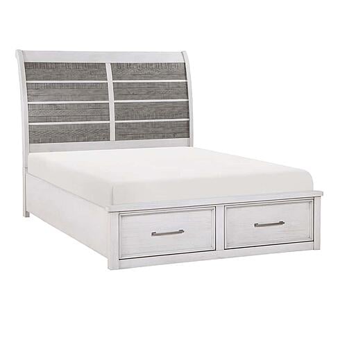 Ambrose Queen Platform Bed w/Footboard Storage - Antique White & Antique Gray by Homelegance