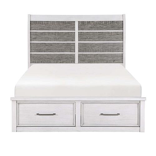 Ambrose California King Platform Bed w/Footboard Storage - Antique White & Antique Gray by Homelegance
