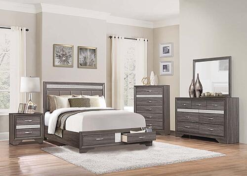 Luster Queen Platform Bed w/Footboard Storage - Gray & Silver Glitter by Homelegance