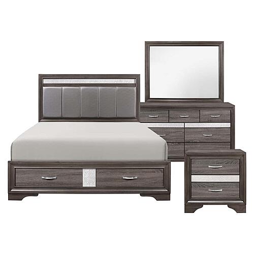 Luster 4pc Queen Bedroom Set  - Gray & Silver Glitter by Homelegance