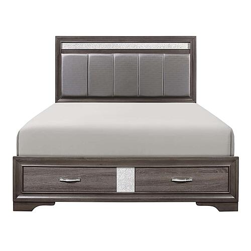 Luster California King Platform Bed w/Footboard Storage - Gray & Silver Glitter by Homelegance