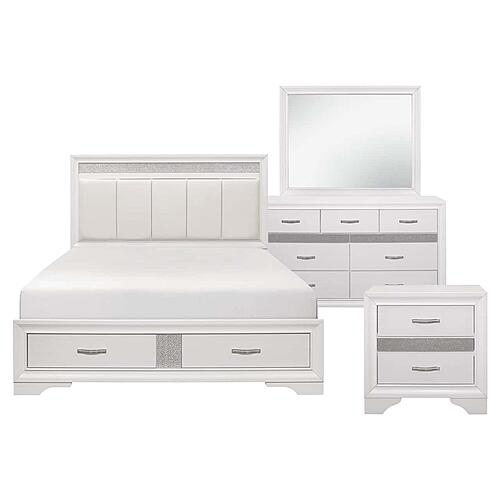 Luster 4pc Queen Bedroom Set  - White & Silver Glitter by Homelegance