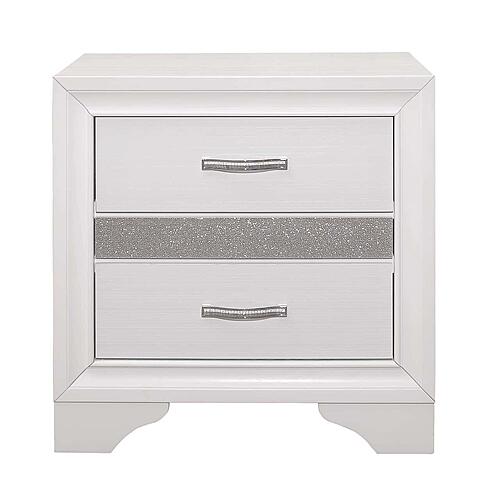 Luster Nightstand - White & Silver Glitter by Homelegance