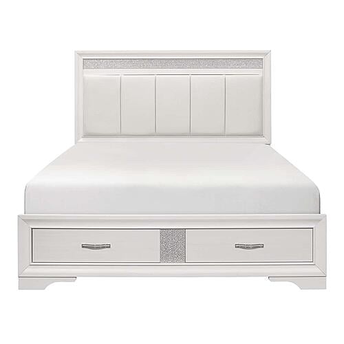 Luster California King Platform Bed w/Footboard Storage - White & Silver Glitter by Homelegance