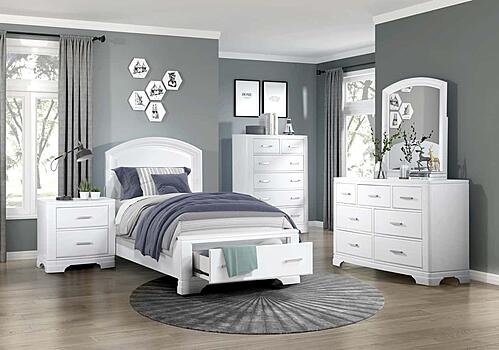 Hudson Twin Platform Bed w/Footboard Storage - White  by Homelegance
