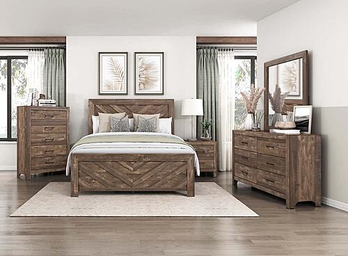Corbin Queen Bed w/ Bold V-Pattern - Rustic Brown by Homelegance