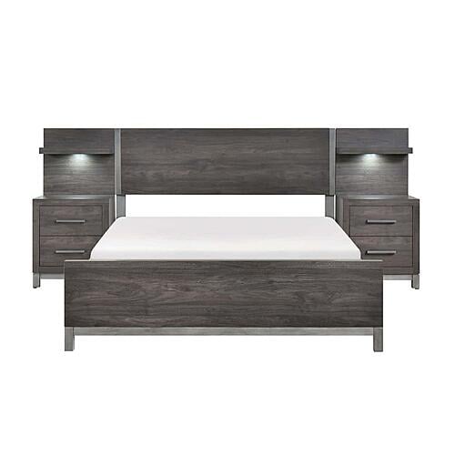 Zephyr 5pc Set California King Wall Bed - Brownish Gray & Antique Silver by Homelegance
