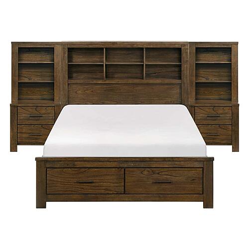 Sullivan 5pc Set Queen Wall Platform Bed - Brushed Oak by Homelegance
