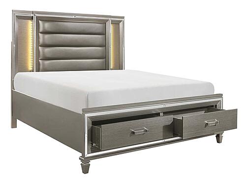 Tamsin Queen Platform Bed w/Footboard Storage, LED Lighting - Silver by Homelegance