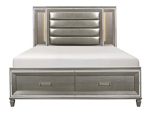 Tamsin Eastern King Platform Bed w/Footboard Storage, LED Lighting - Silver by Homelegance