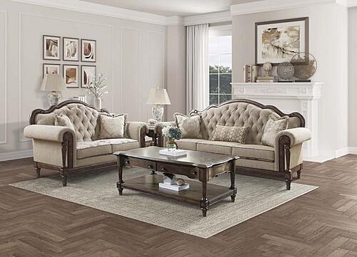Heath Court 2pc Set Sofa & Loveseat - Brown Oak by Homelegance by Homelegance