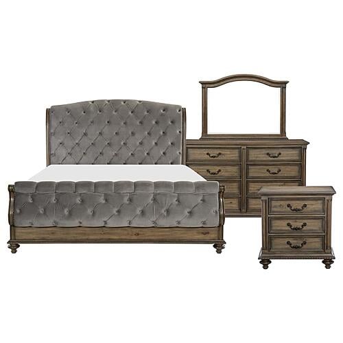 Rachelle 4pc Queen Bedroom Set  - Weathered Pecan & Gray by Homelegance