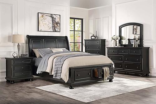 Laurelin Eastern King Sleigh Platform Bed w/Footboard Storage - Black  by Homelegance
