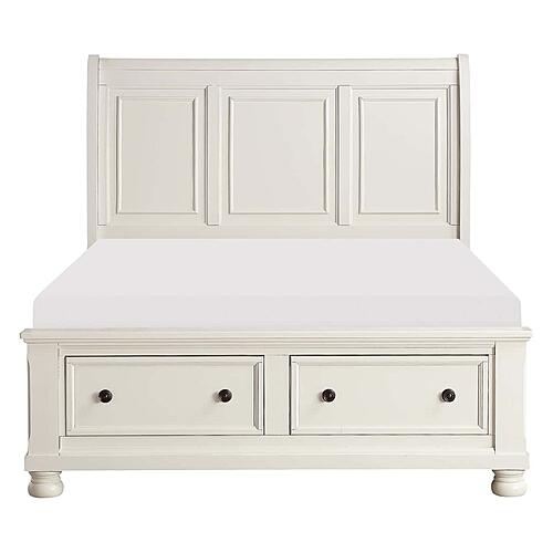 Laurelin Eastern King Sleigh Platform Bed w/Footboard Storage - White by Homelegance