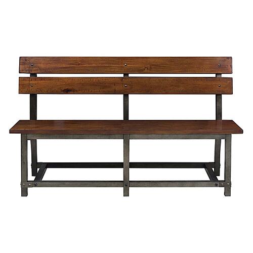 Holverson Bench w/Back - Rustic Brown & Gunmetal by Homelegance