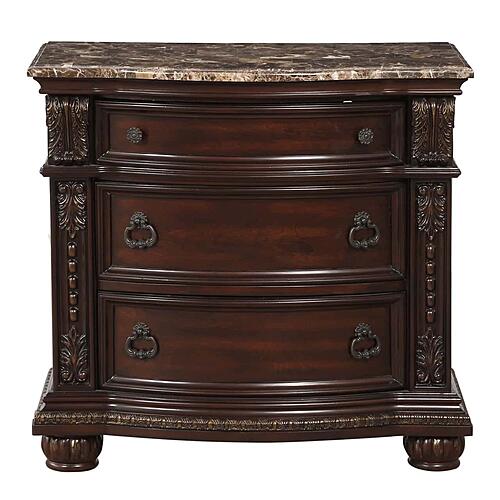 Cavalier Nightstand, Marble Top - Dark Cherry by Homelegance
