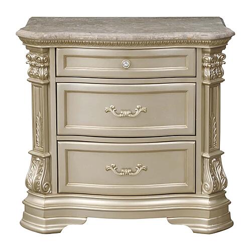 Antoinetta Nightstand, Marble Top - Bronze by Homelegance
