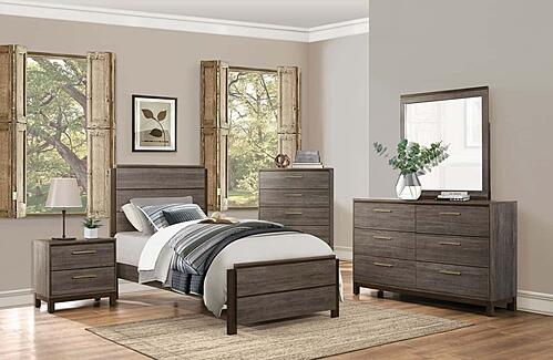 Vestavia Twin Bed - Antique Gray & Dark Brown by Homelegance