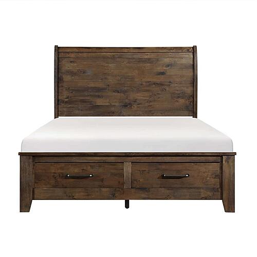 Jerrick California King Sleigh Platform Bed w/Footboard Storage - Burnished Brown by Homelegance