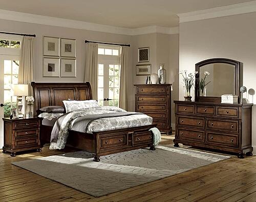 Cumberland Full Sleigh Platform Bed w/Footboard Storage - Brown Cherry by Homelegance